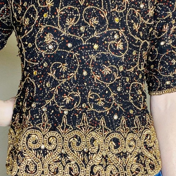 Paaneri India Black & Gold Beaded Sparkly Bohemian Blouse - Picture 2 of 7